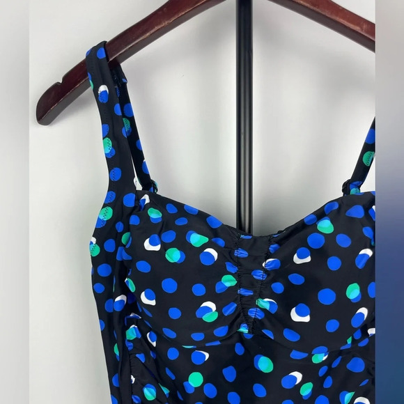 Seekers Australia Black Shaping Blue Green Polka Dot One Piece Bathing Suit - Picture 5 of 8